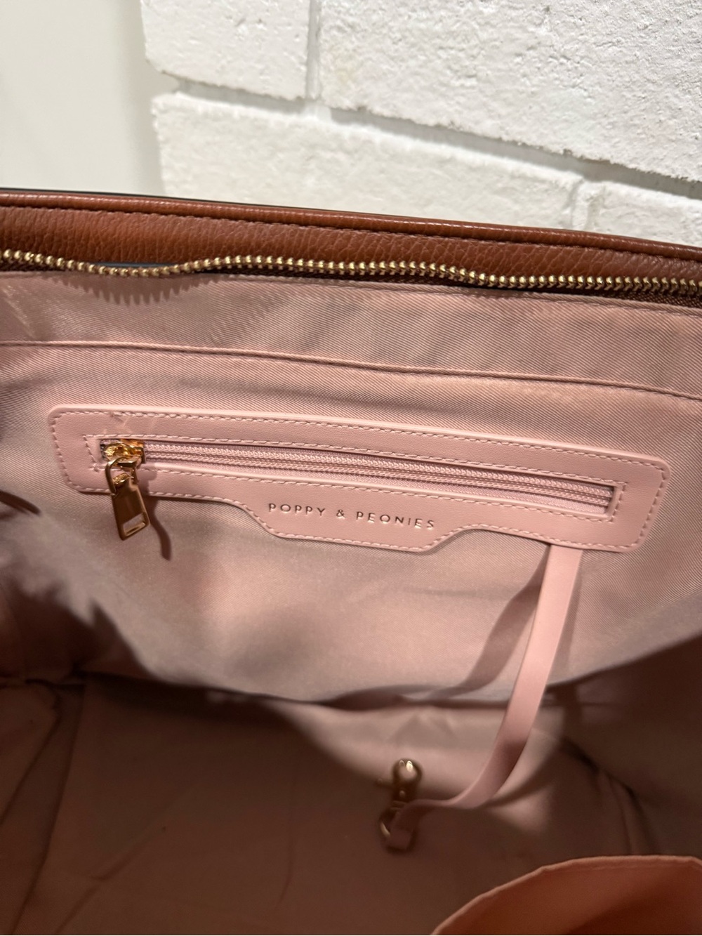 Poppy & Peonies Cognac Leather Tote Bag - Picture 4 of 8